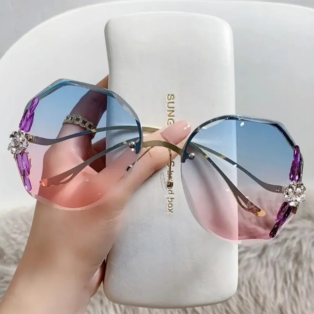 New multi colored women's rimless rhinestone fashion sunglasses